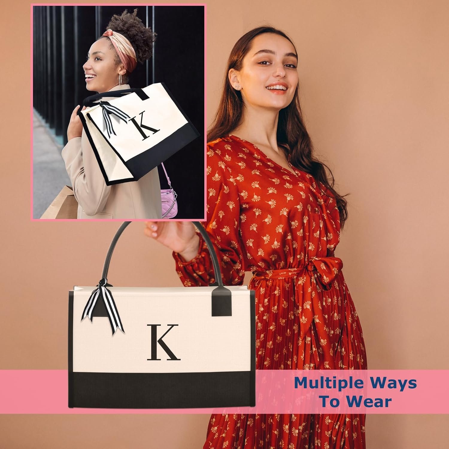 Großhandel Monogrammierte Canvas Tasche mit Reißverschlusstaschen - Individuelles Logo für Mama, Lehrerin, Schwester als ideales Geschenk vom Hersteller in Bulk.