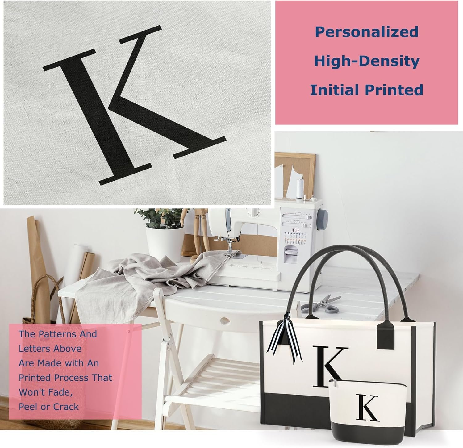 Großhandel Monogrammierte Canvas Tasche mit Reißverschlusstaschen - Individuelles Logo für Mama, Lehrerin, Schwester als ideales Geschenk vom Hersteller in Bulk.