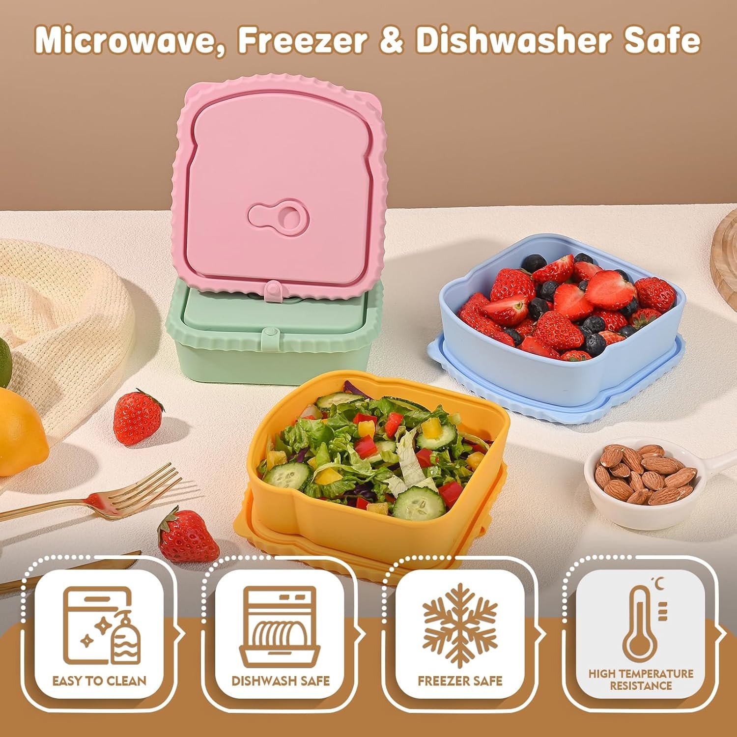 Großhandel 4er Set Sandwichbehälter, wiederverwendbare Toast-förmige Snackbox mit luftdichtem Deckel, BPA-frei, spülmaschinenfest, individuelle Logooptionen für die Lebensmittellagerung von Snacks und Obst, Hersteller für Großmenge.