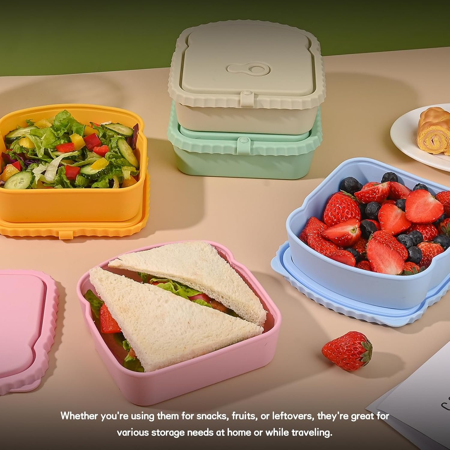 Großhandel 4er Set Sandwichbehälter, wiederverwendbare Toast-förmige Snackbox mit luftdichtem Deckel, BPA-frei, spülmaschinenfest, individuelle Logooptionen für die Lebensmittellagerung von Snacks und Obst, Hersteller für Großmenge.