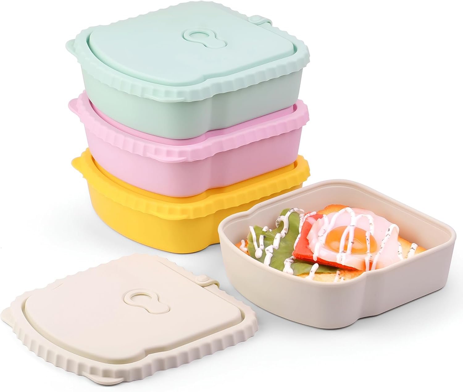 Großhandel 4er Set Sandwichbehälter, wiederverwendbare Toast-förmige Snackbox mit luftdichtem Deckel, BPA-frei, spülmaschinenfest, individuelle Logooptionen für die Lebensmittellagerung von Snacks und Obst, Hersteller für Großmenge.