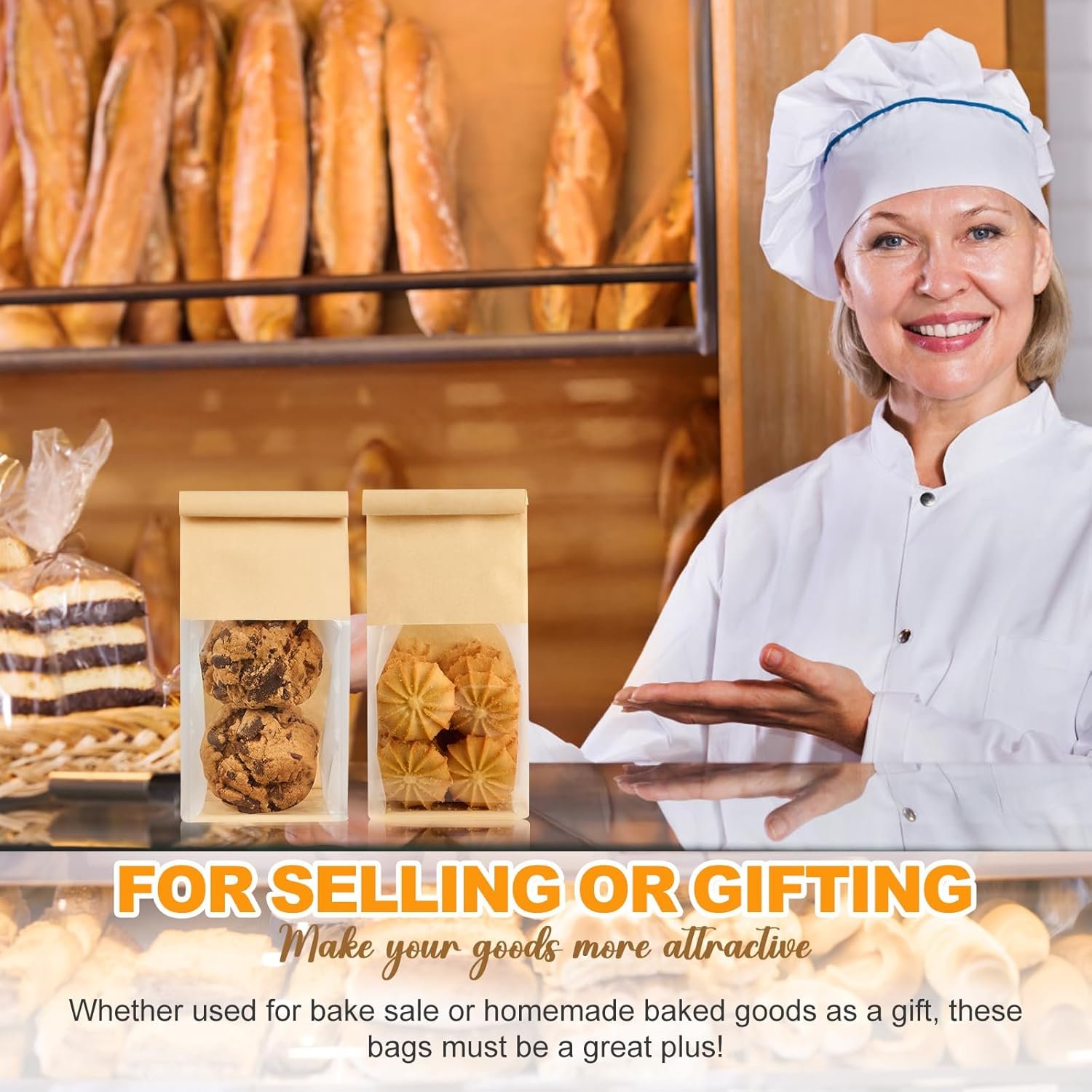 Großhandel 50er Packung kleine Kuchenbeutel mit Fenster, 3,9x3,5x9,5 Zoll, wiederverwendbare Papiergebäckbeutel für selbstgemachtes Granola, Popcorn, Süßigkeiten, individuelles Logo, OEM. Großhandel 50er Packung kleine Kuchenbeutel mit Fenster, 3,9x3,5x9,5 Zoll, wiederverwendbare Papiergebäckbeutel für selbstgemachtes Granola, Popcorn, Süßigkeiten, individuelles Logo, OEM.