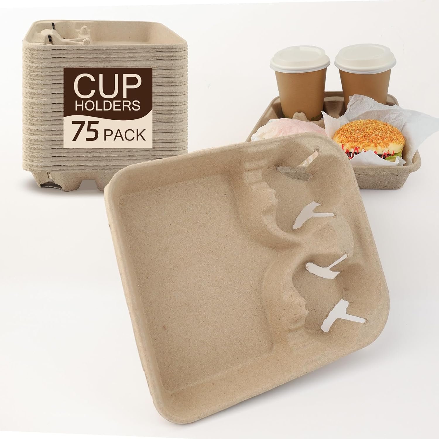Großhandel Mat Board Center, 75er Packung 2-Drink Cup Tray, stabiler Träger für heiße und kalte Getränke, individuell mit Logo möglich, ideal für to-go Bestellungen.