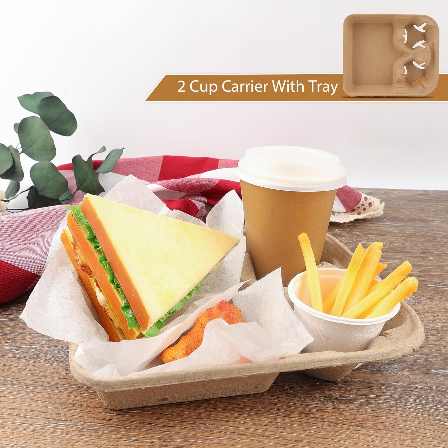 Großhandel Mat Board Center, 75er Packung 2-Drink Cup Tray, stabiler Träger für heiße und kalte Getränke, individuell mit Logo möglich, ideal für to-go Bestellungen.