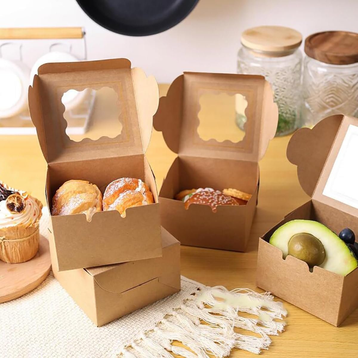 Großhandel 20 Stück 6x6x3 Zoll Kuchenboxen mit Fenster, hochwertige Kraft Pastry Boxen für Torten, Cupcakes, Party und Hochzeit, individueller Logo Service vom Hersteller