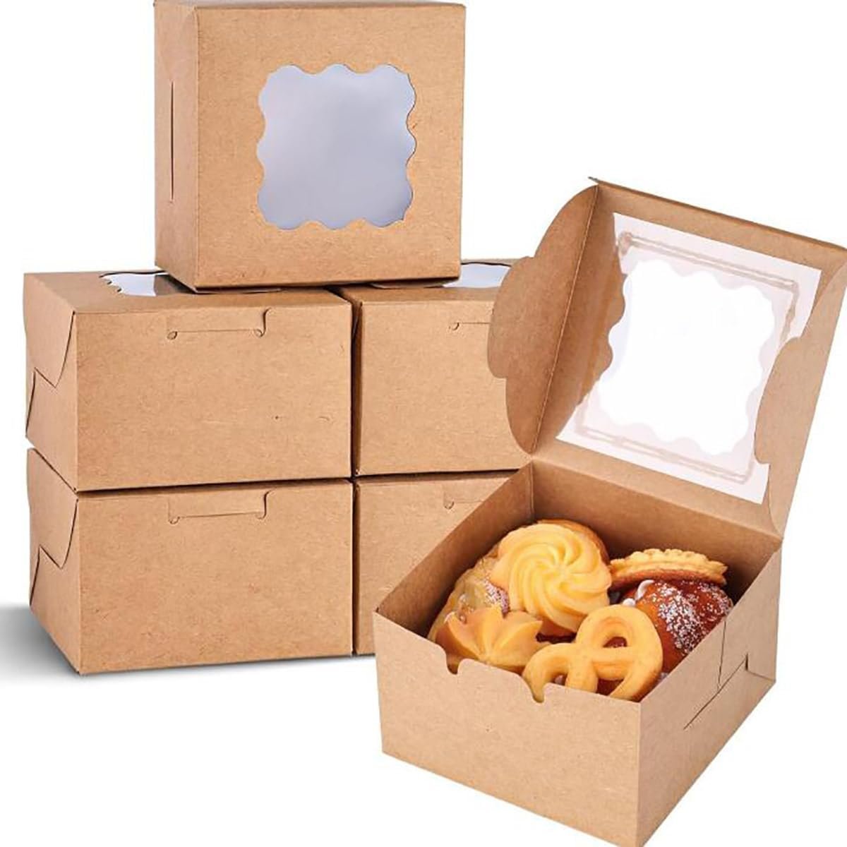 Großhandel 20 Stück 6x6x3 Zoll Kuchenboxen mit Fenster, hochwertige Kraft Pastry Boxen für Torten, Cupcakes, Party und Hochzeit, individueller Logo Service vom Hersteller