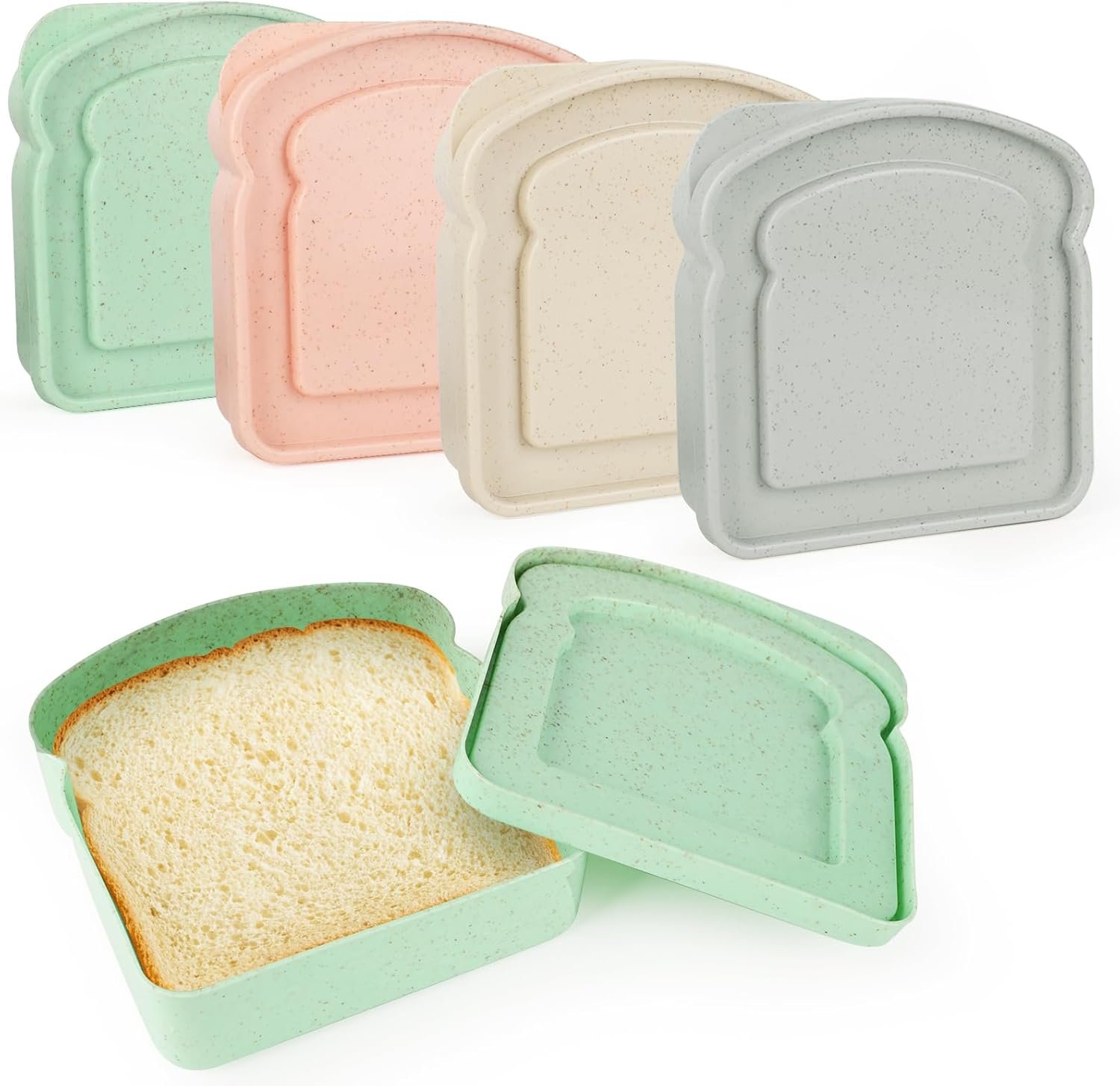 Großhandel Sandwichbehälter, wiederverwendbare Brotkästen für 4 Stück, Brotbehälter mit individuellem Logo für Lunch, Toast-Organizer für Erwachsene, Hersteller, mikrowellen- und spülmaschinenfest (Grün, Rosa, Aprikose, Grau)