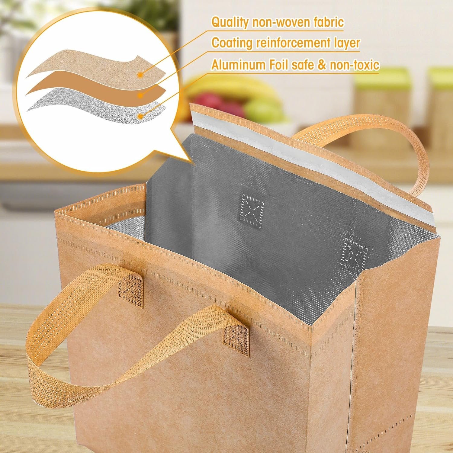 Großhandel 50 Stück isolierte Take Away Taschen für heiße und kalte Lebensmittel, ideal für Catering und Restaurants, 9,5