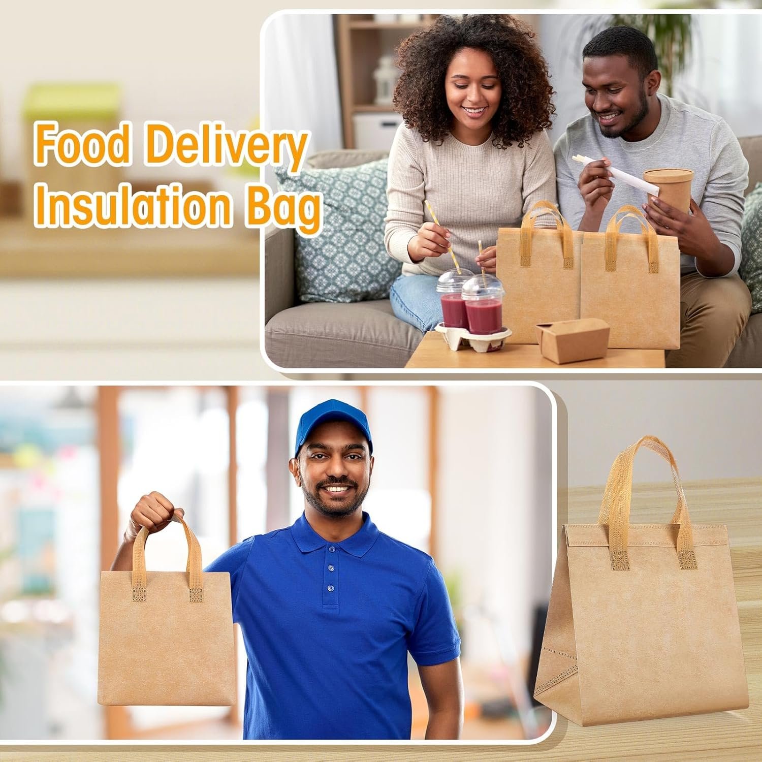 Großhandel 50 Stück isolierte Take Away Taschen für heiße und kalte Lebensmittel, ideal für Catering und Restaurants, 9,5