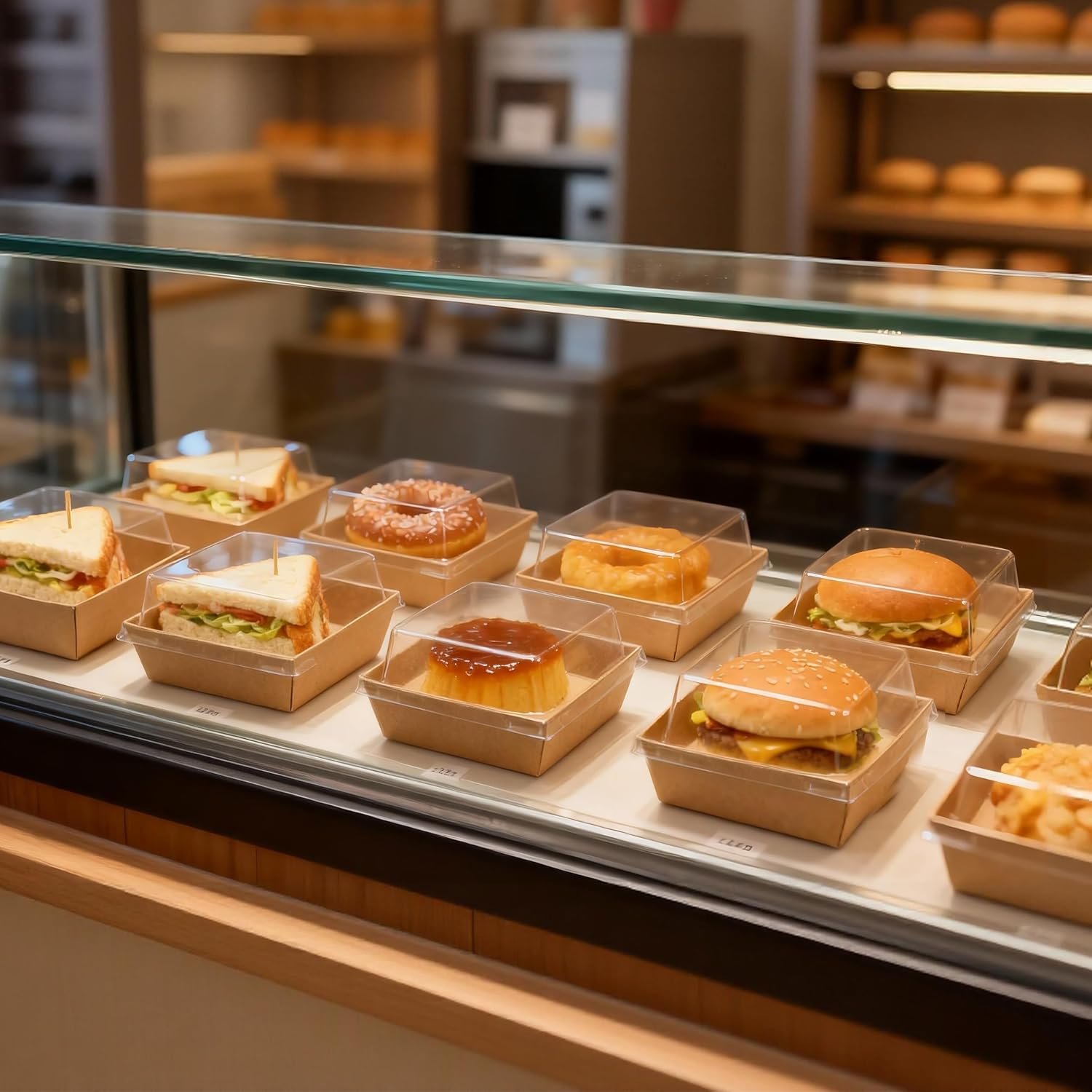 Großhandel Einweg-Charcuterie-Boxen 5,3x4,9x2,5 Zoll mit klarem Deckel, ölfreie Lebensmittelverpackungen für kalte und Raumtemperaturlebensmittel, Hersteller von Verpackungen für Gebäck und Takeout (50 Stück, Braun), individuelles Logo