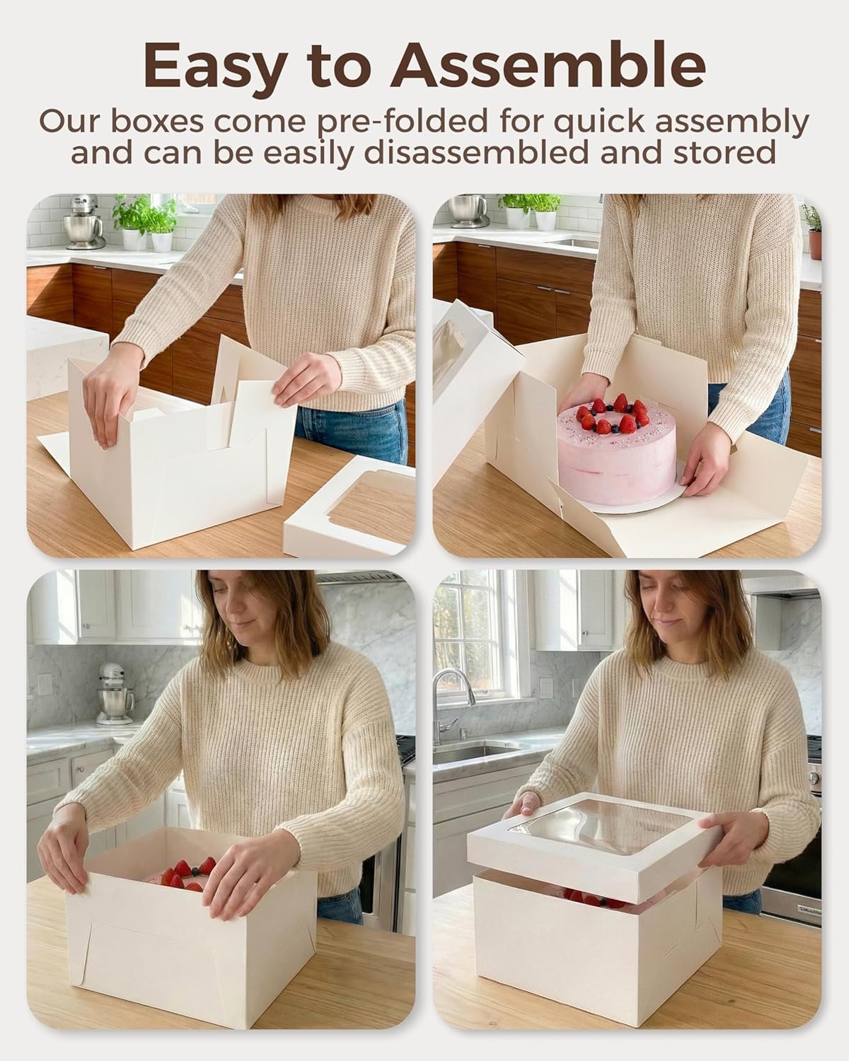 Großhandel 20 Stück Kuchenboxen 8 Zoll, weiße 8x8x8 Boxen für Kuchen, Tartes und Süßigkeiten, individuelle Logo Gestaltung, ideal für Hochzeiten, Geburtstage, Valentinstag, Weihnachten, hergestellt von einem hochwertigen Hersteller.