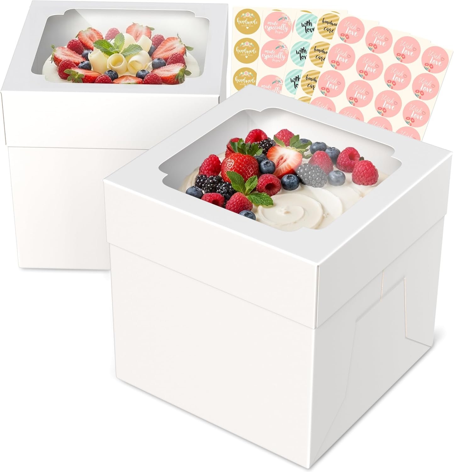 Großhandel 20 Stück Kuchenboxen 8 Zoll, weiße 8x8x8 Boxen für Kuchen, Tartes und Süßigkeiten, individuelle Logo Gestaltung, ideal für Hochzeiten, Geburtstage, Valentinstag, Weihnachten, hergestellt von einem hochwertigen Hersteller.