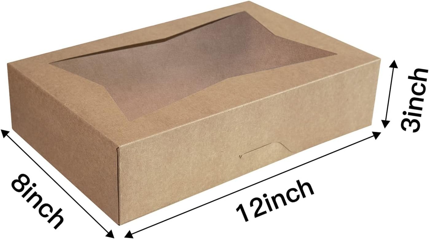 Großhandel 15er-Pack braune Backwarenbox 12x8x3 Zoll, große Donuts, Muffins, Keksboxen mit PVC-Fenster - Individuelles Logo, auto-pop-up, Naturkraftpapier-Boxcontainer, Hersteller, Packung mit 15