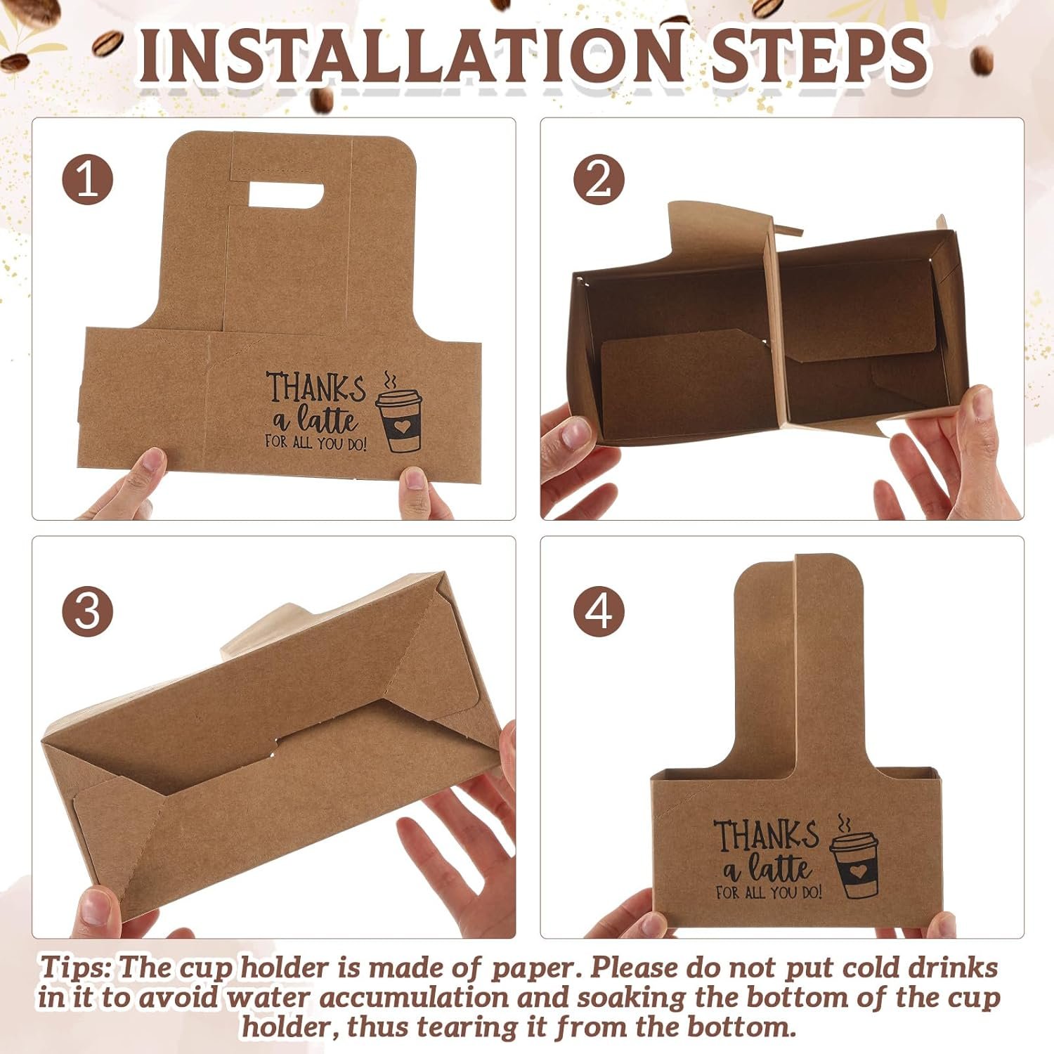 Großhandel Tragegestell für Getränke, 30 Set 2/4 Tassen für kalte und heiße Getränke, OEM Kraftpapierbecherhalter, ideal für Takeout und Lieferungen, individuell bedruckbar, 7 x 3 x 9 Zoll, braun. Großhandel Tragegestell für Getränke, 30 Set 2/4 Tassen für kalte und heiße Getränke, OEM Kraftpapierbecherhalter, ideal für Takeout und Lieferungen, individuell bedruckbar, 7 x 3 x 9 Zoll, braun.