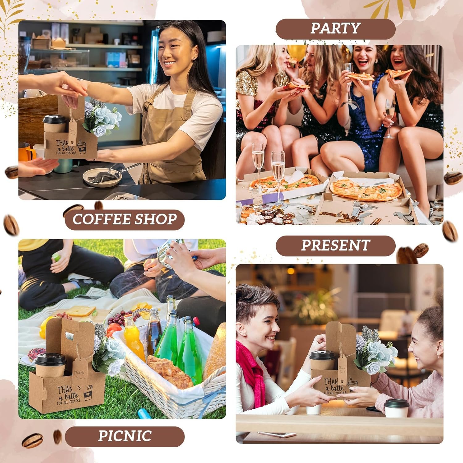 Großhandel Tragegestell für Getränke, 30 Set 2/4 Tassen für kalte und heiße Getränke, OEM Kraftpapierbecherhalter, ideal für Takeout und Lieferungen, individuell bedruckbar, 7 x 3 x 9 Zoll, braun. Großhandel Tragegestell für Getränke, 30 Set 2/4 Tassen für kalte und heiße Getränke, OEM Kraftpapierbecherhalter, ideal für Takeout und Lieferungen, individuell bedruckbar, 7 x 3 x 9 Zoll, braun.