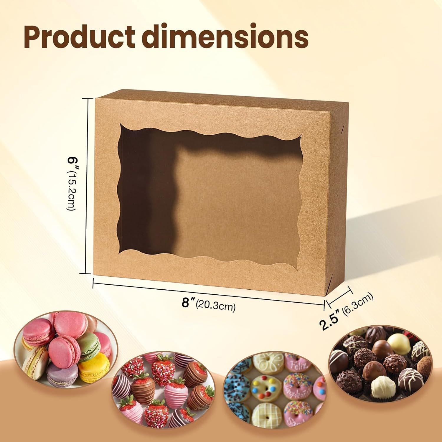 Großhandel 25 Stück 8 x 6 x 2,5 cm braune Keksboxen mit Fenster, perfekt für Pralinen, Macarons und Trüffel, individuell bedruckbar, OEM-Pastry-Box für Geschenke, ideal für Thanksgiving, Vatertag und Weihnachtsfeiern.