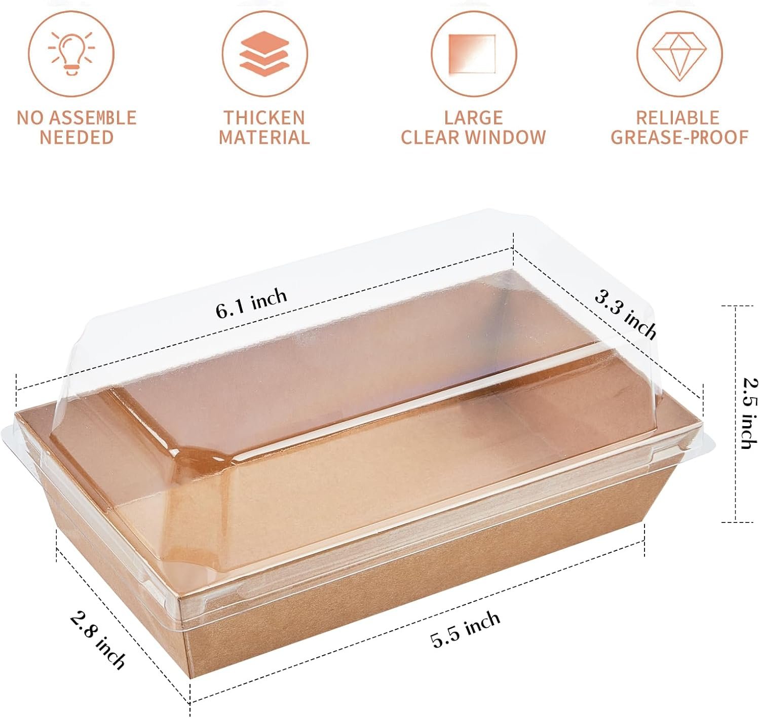 Großhandel Papier Charcuterie Boxen mit klaren Deckeln, 50 Stück Einweg-Sandwichbehälter, kleine Kraft Gebäckboxen für 2 Cupcakes, Muffins, heiße Kakaobomben, Erdbeeren, To-Go Dessertboxen, Individuelles Logo, OEM Lösungen