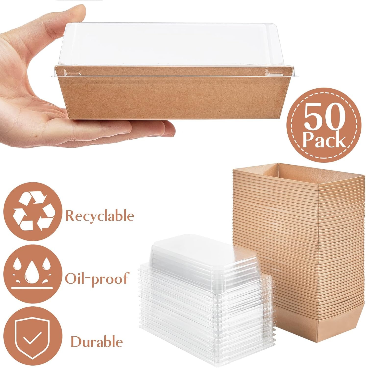 Großhandel Papier Charcuterie Boxen mit klaren Deckeln, 50 Stück Einweg-Sandwichbehälter, kleine Kraft Gebäckboxen für 2 Cupcakes, Muffins, heiße Kakaobomben, Erdbeeren, To-Go Dessertboxen, Individuelles Logo, OEM Lösungen