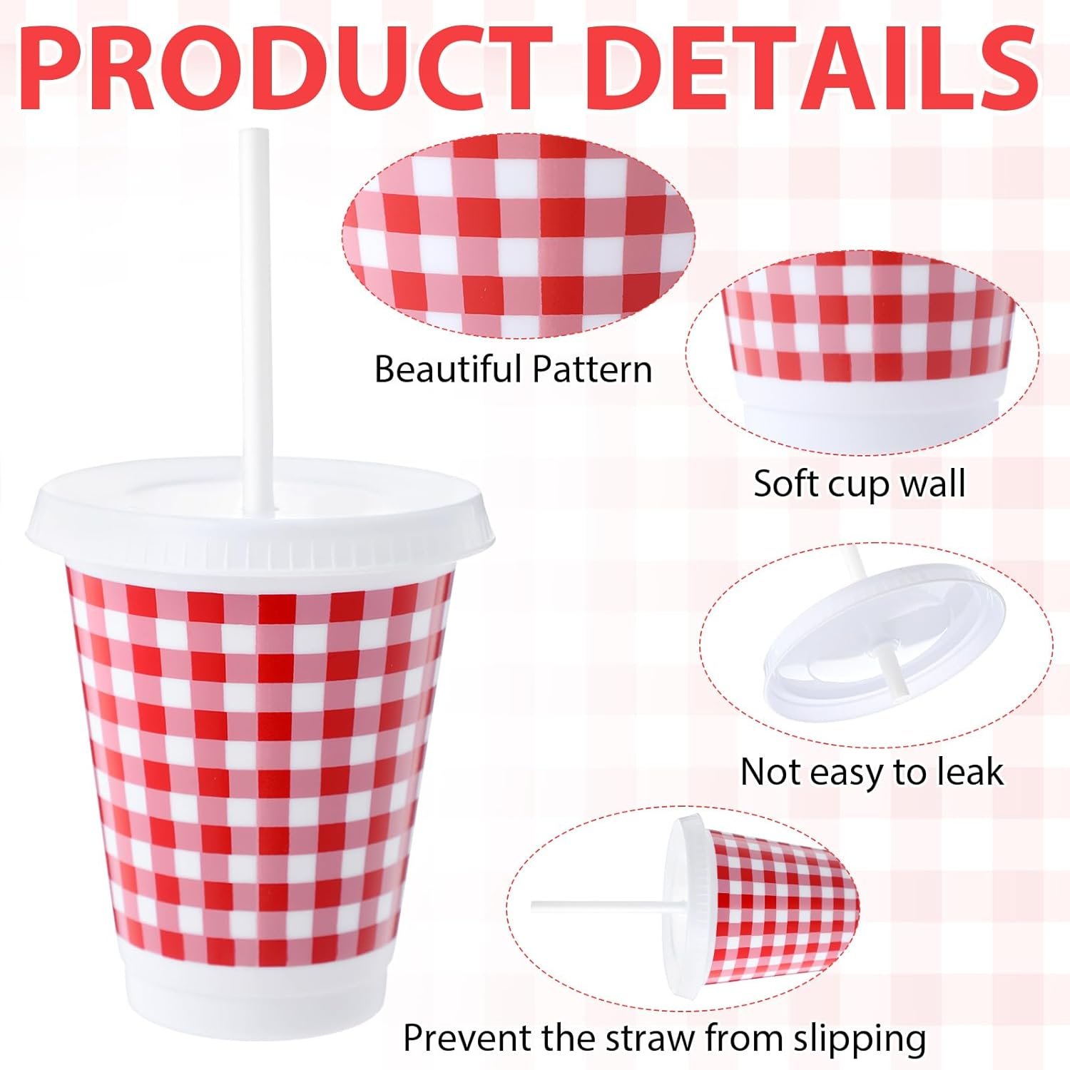 Großhandel 24 Stück Waffelmuster rot und weiß Einweg-Plastikbecher 16 oz Picknick-Tumblers für Sommer-BBQ, Familienessen und Geburtstagsparty-Dekoration, als individuelle Logo-Option vom Hersteller erhältlich.