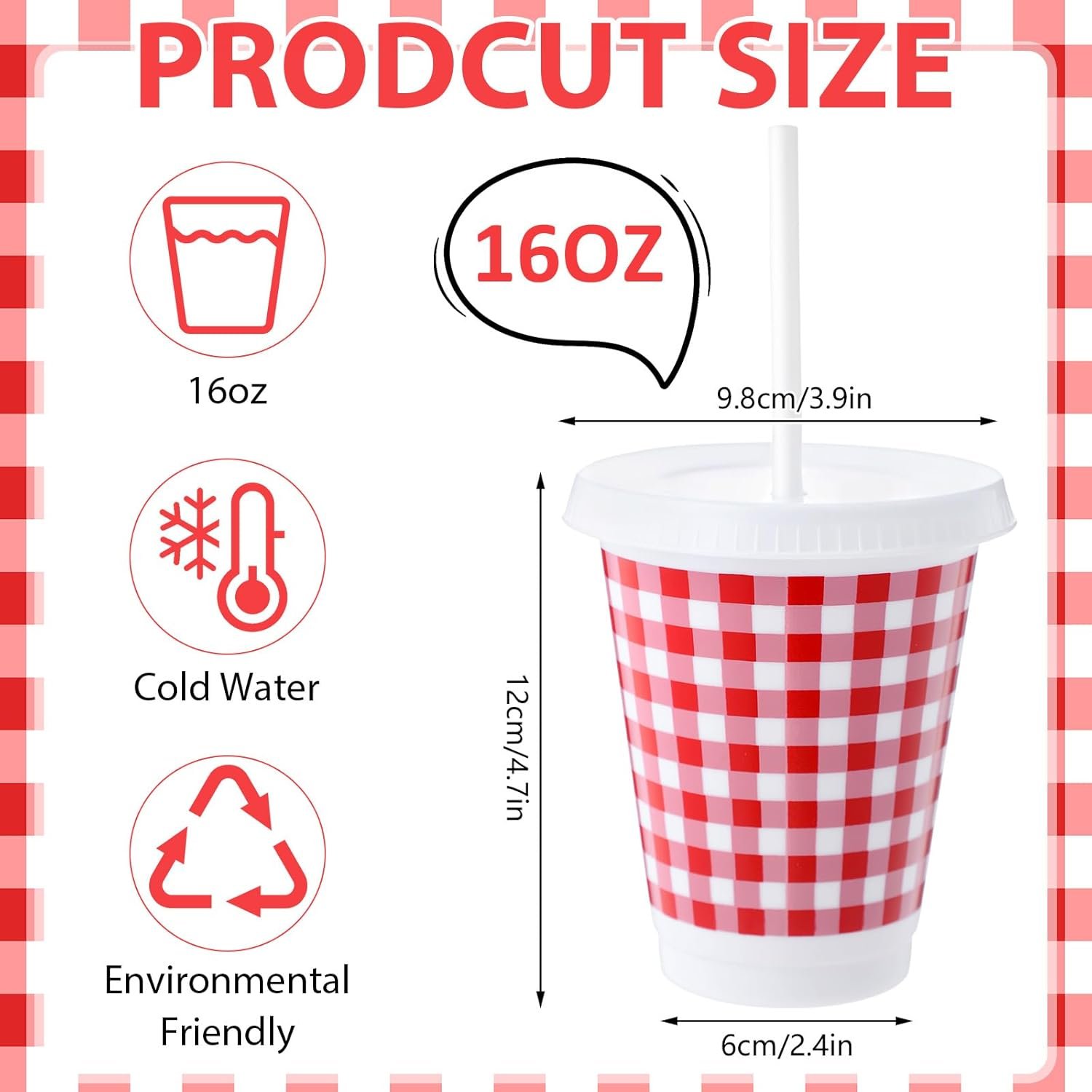 Großhandel 24 Stück Waffelmuster rot und weiß Einweg-Plastikbecher 16 oz Picknick-Tumblers für Sommer-BBQ, Familienessen und Geburtstagsparty-Dekoration, als individuelle Logo-Option vom Hersteller erhältlich.