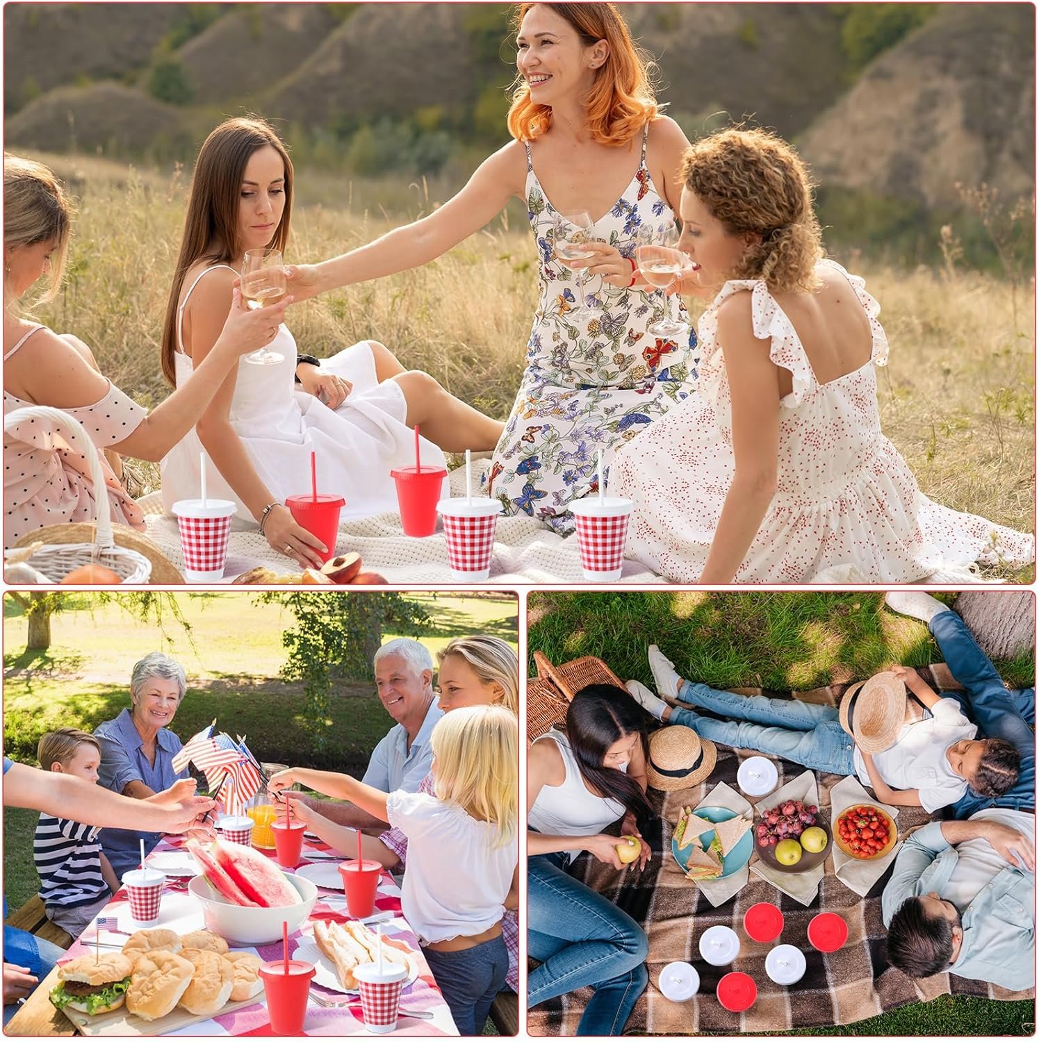 Großhandel 24 Stück Waffelmuster rot und weiß Einweg-Plastikbecher 16 oz Picknick-Tumblers für Sommer-BBQ, Familienessen und Geburtstagsparty-Dekoration, als individuelle Logo-Option vom Hersteller erhältlich.