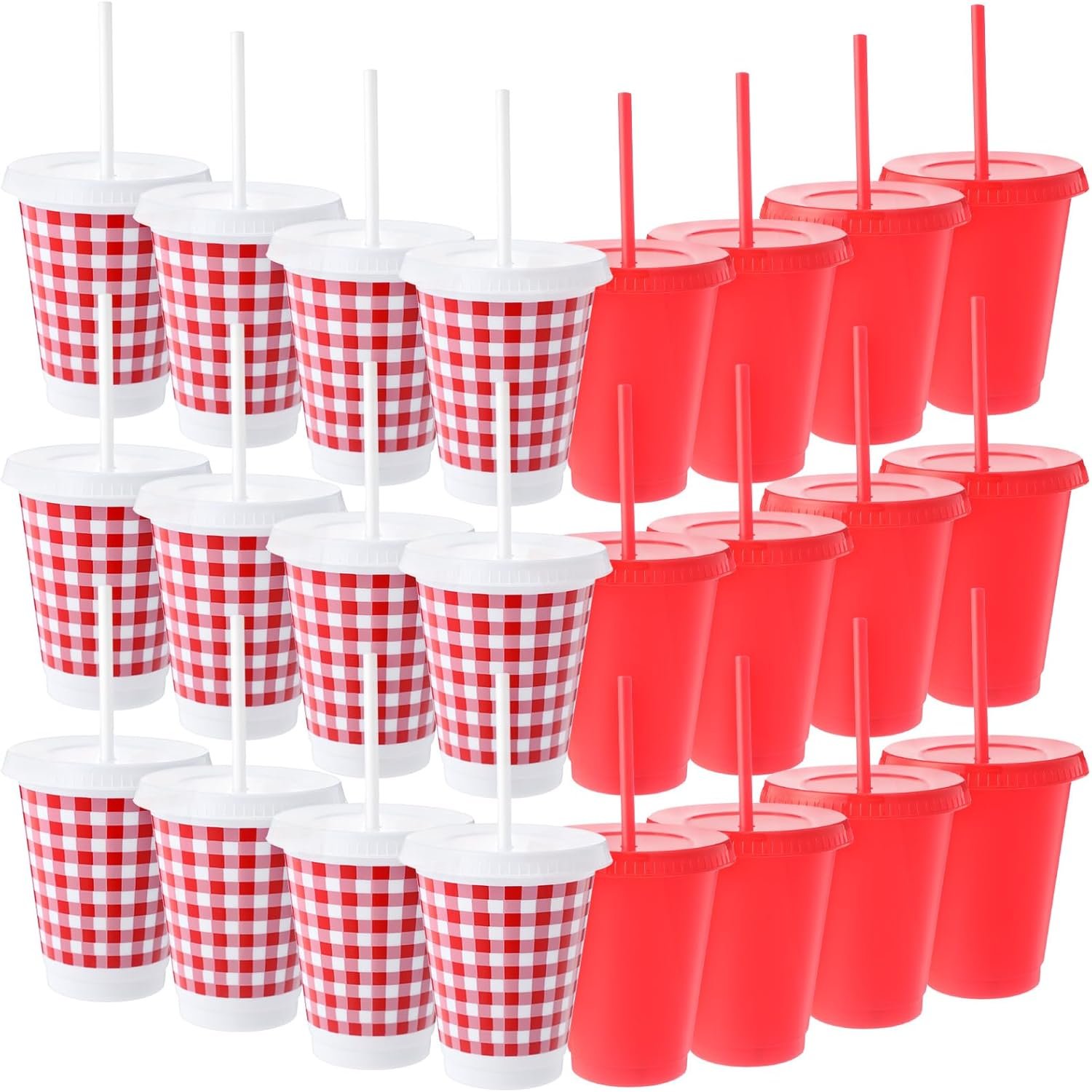 Großhandel 24 Stück Waffelmuster rot und weiß Einweg-Plastikbecher 16 oz Picknick-Tumblers für Sommer-BBQ, Familienessen und Geburtstagsparty-Dekoration, als individuelle Logo-Option vom Hersteller erhältlich.