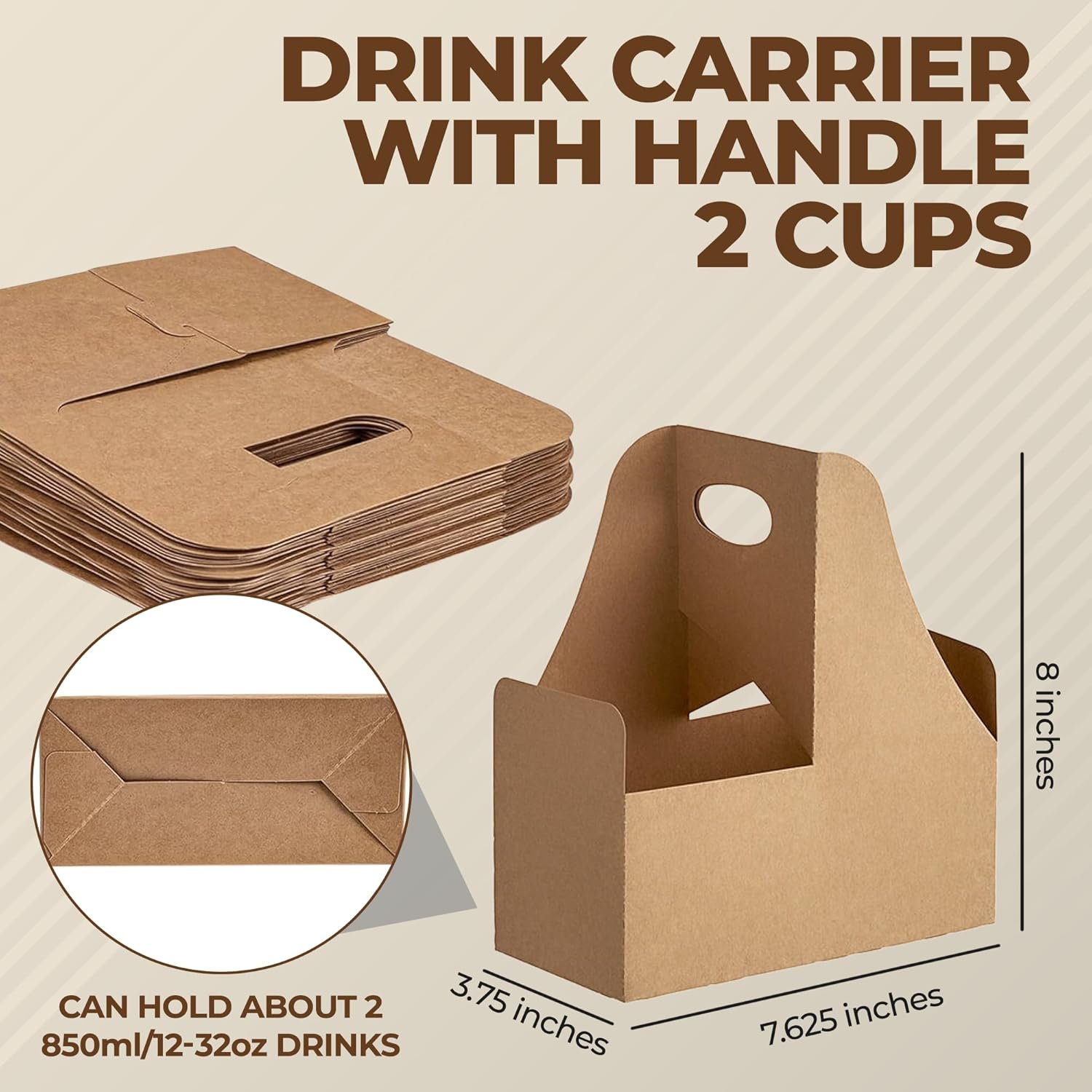 Großhandel 2 Cup Drink Träger mit Griff [25 Pack] tragbarer Becherträger | Einweg-Becherhalter für Getränke - Lieferdienst Becherträger mit individuellem Logo | OEM Caddy für Kaffee mit Griff