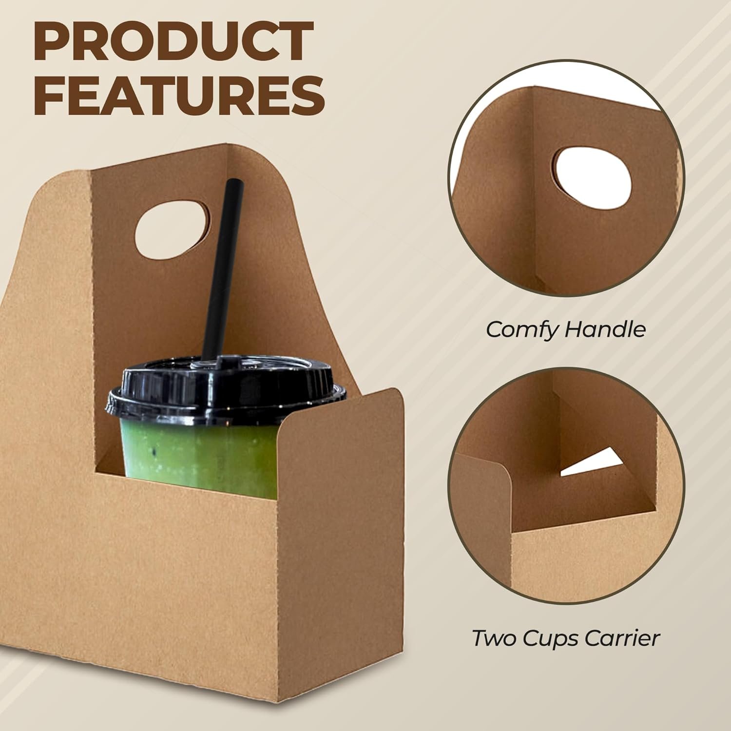 Großhandel 2 Cup Drink Träger mit Griff [25 Pack] tragbarer Becherträger | Einweg-Becherhalter für Getränke - Lieferdienst Becherträger mit individuellem Logo | OEM Caddy für Kaffee mit Griff