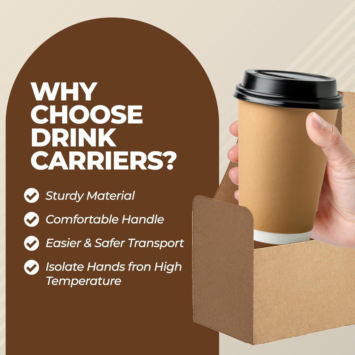 Großhandel 2 Cup Drink Träger mit Griff [25 Pack] tragbarer Becherträger | Einweg-Becherhalter für Getränke - Lieferdienst Becherträger mit individuellem Logo | OEM Caddy für Kaffee mit Griff