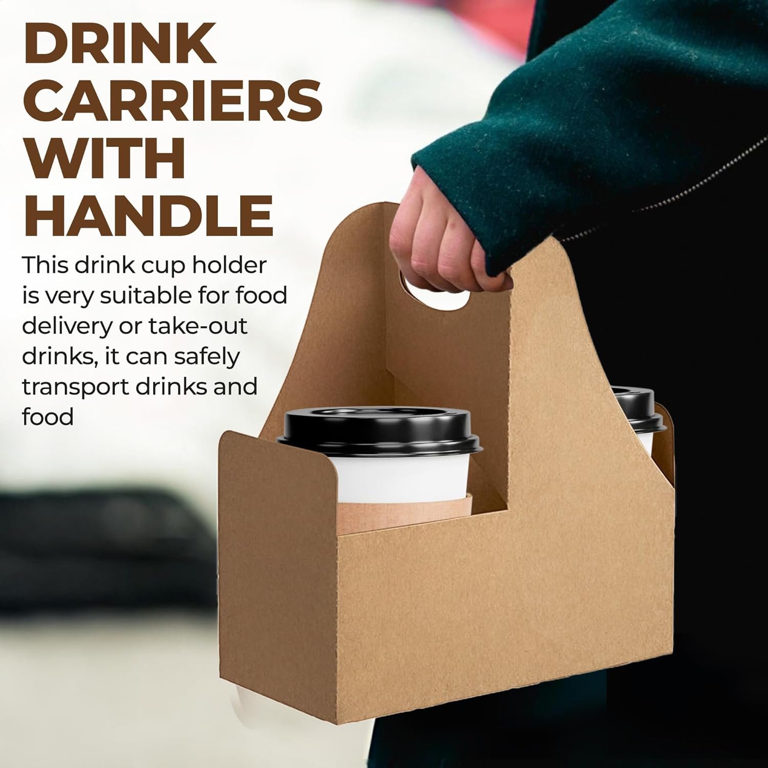 Großhandel 2 Cup Drink Träger mit Griff [25 Pack] tragbarer Becherträger | Einweg-Becherhalter für Getränke - Lieferdienst Becherträger mit individuellem Logo | OEM Caddy für Kaffee mit Griff