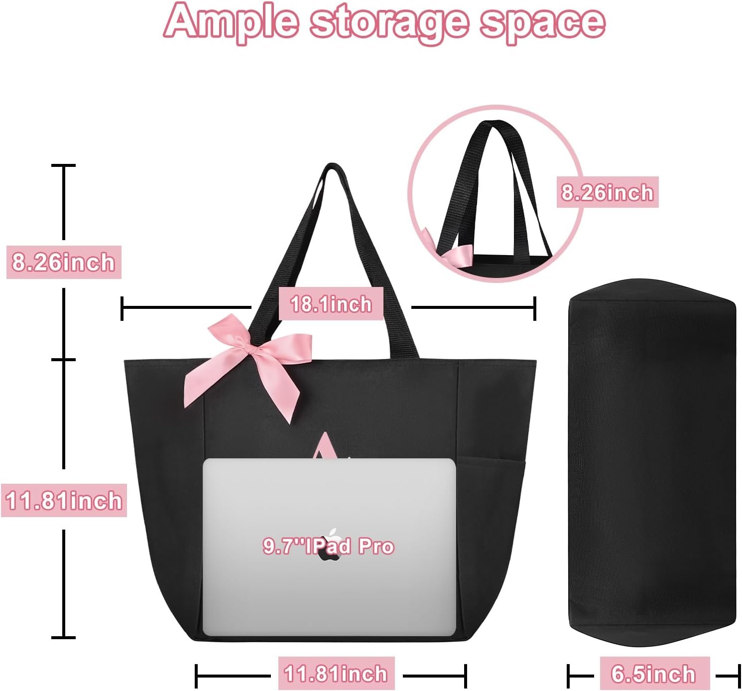 Großhandel wasserdichte Tote Bag mit A-Z Initialen, Individuelles Logo für Damen, OEM-Bridesmaid-Geschenke in Schwarz und Pink, Großmenge verfügbar