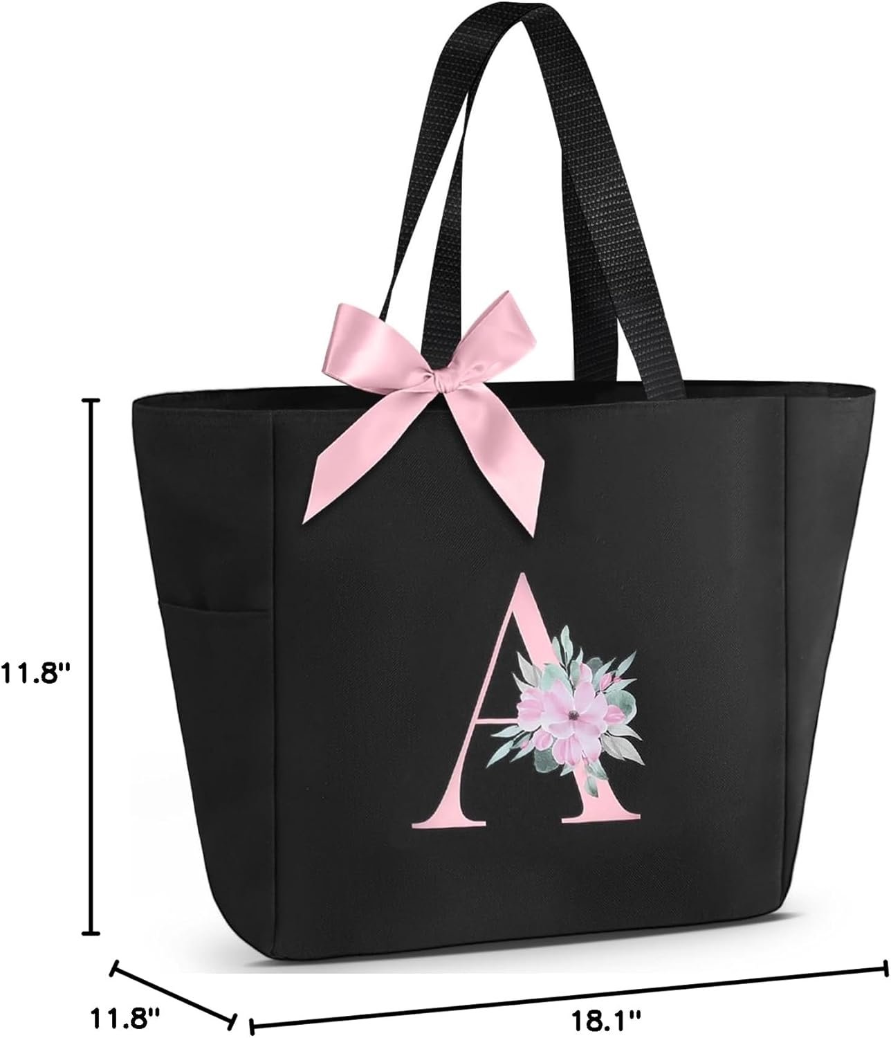 Großhandel wasserdichte Tote Bag mit A-Z Initialen, Individuelles Logo für Damen, OEM-Bridesmaid-Geschenke in Schwarz und Pink, Großmenge verfügbar