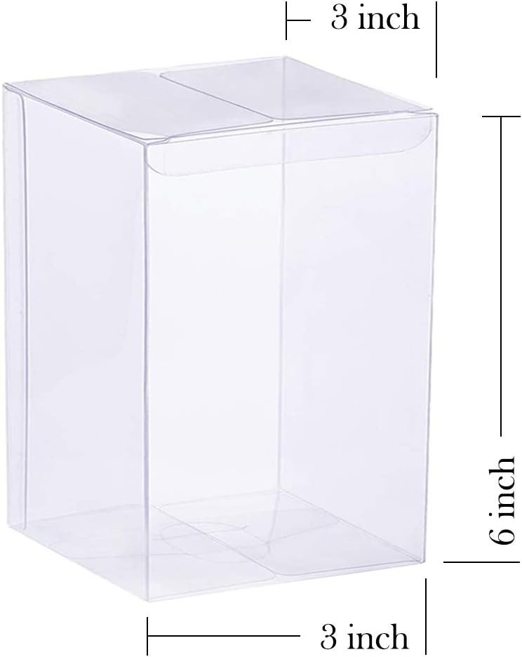 Großhandel 12PCS transparente Boxen 3 x 3 x 6 Zoll, Clear Favor Boxen für Hochzeiten, Feierlichkeiten und Babypartys mit individuellem Logo, Hersteller von klaren Geschenkbitionen für große Mengen.