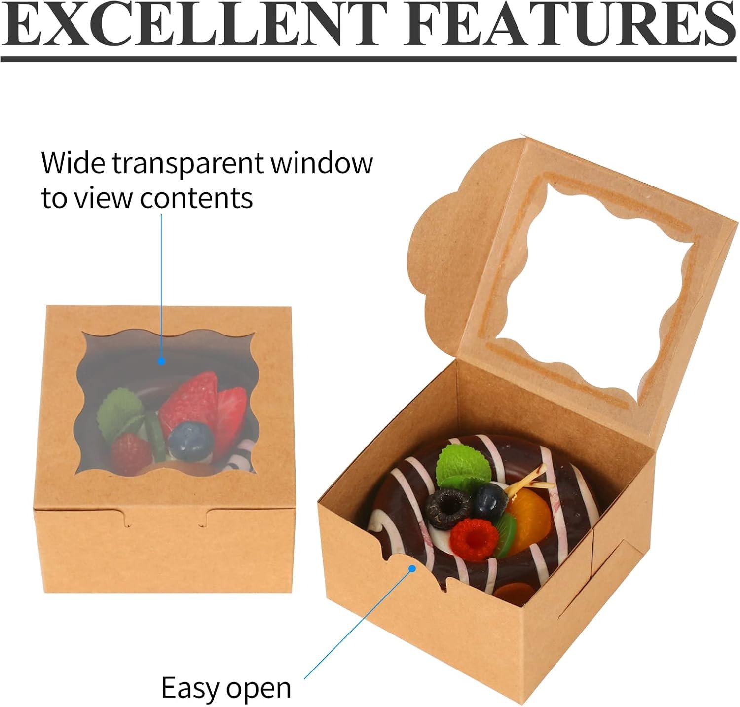 Großhandel 60 Pcs braune Kuchenboxen mit Fenster 4x4x2,5 Zoll für individuelle Cupcakes, Cookies, Donuts, Macarons, OEM Verpackungslösungen, Hersteller für Backwaren Großhandel 60 Pcs braune Kuchenboxen mit Fenster 4x4x2,5 Zoll für individuelle Cupcakes, Cookies, Donuts, Macarons, OEM Verpackungslösungen, Hersteller für Backwaren