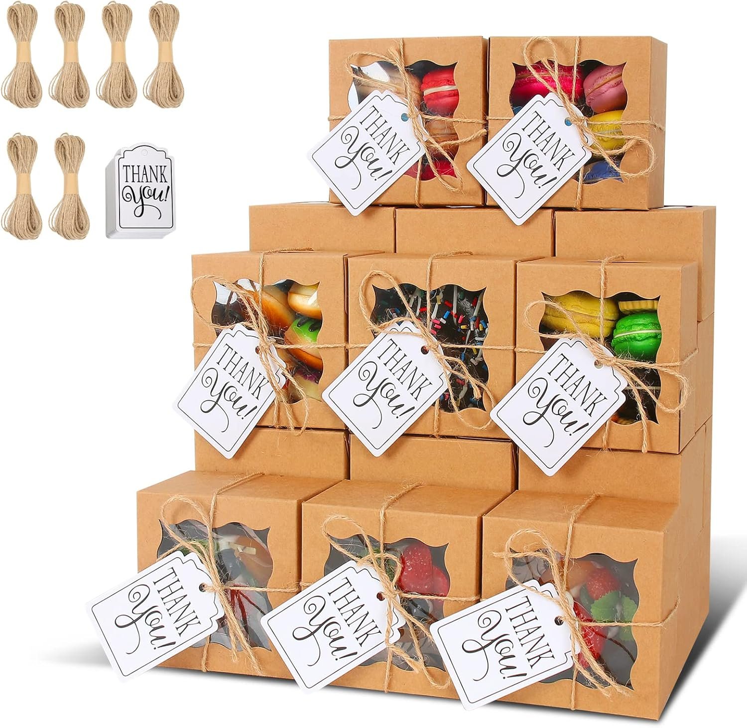 Großhandel 60 Pcs braune Kuchenboxen mit Fenster 4x4x2,5 Zoll für individuelle Cupcakes, Cookies, Donuts, Macarons, OEM Verpackungslösungen, Hersteller für Backwaren