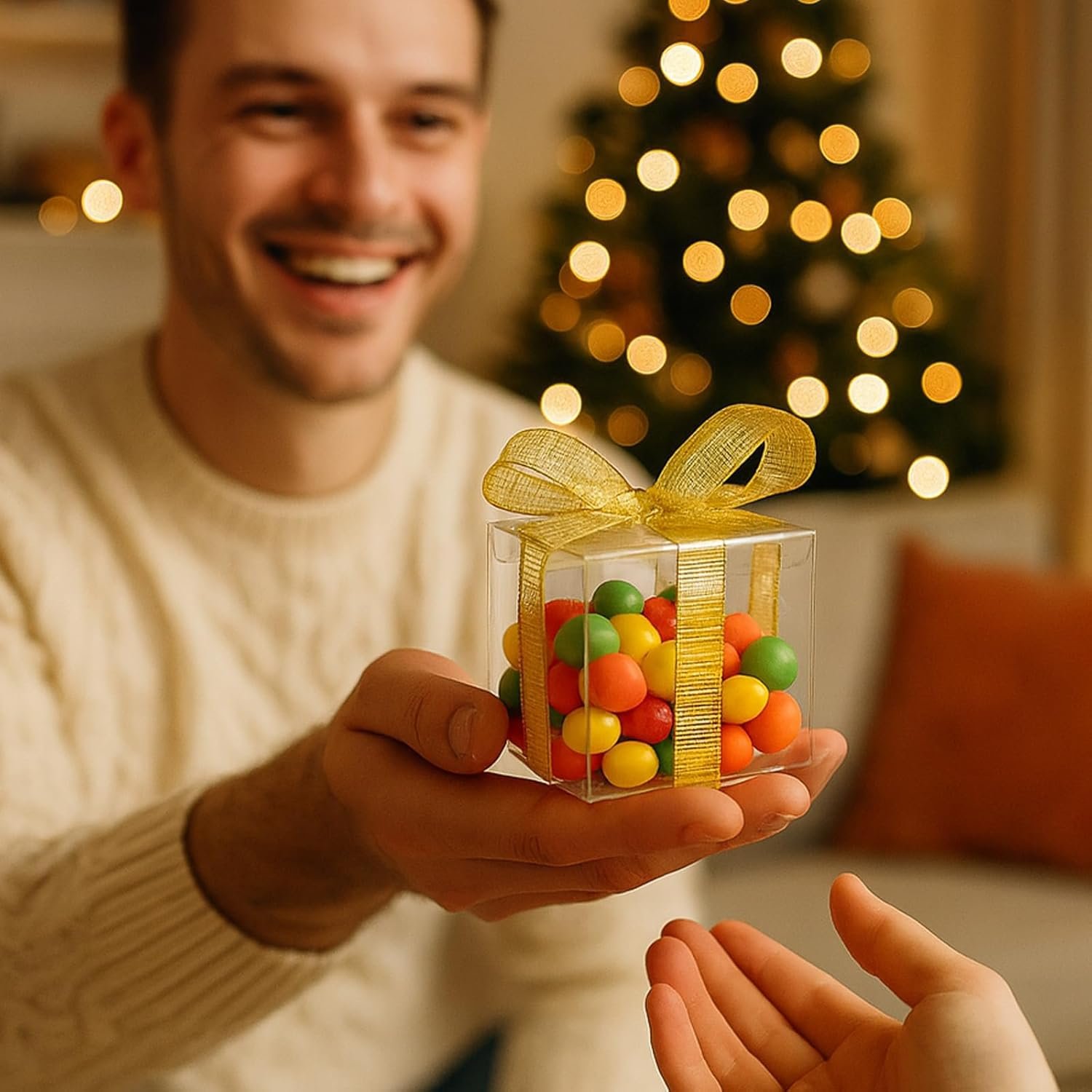 Großhandel 200 Packung klare Favoritenboxen 2 x 2 x 2 Zoll mit Bändern, individuell bedruckbare Mini-Transparente Würfelformen für Macarons, OEM Plastik Geschenkboxen für Hochzeit, Babyparty, Geburtstag, Partygeschenke