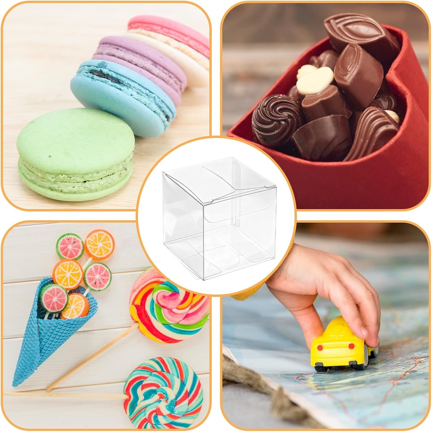 Großhandel 200 Packung klare Favoritenboxen 2 x 2 x 2 Zoll mit Bändern, individuell bedruckbare Mini-Transparente Würfelformen für Macarons, OEM Plastik Geschenkboxen für Hochzeit, Babyparty, Geburtstag, Partygeschenke