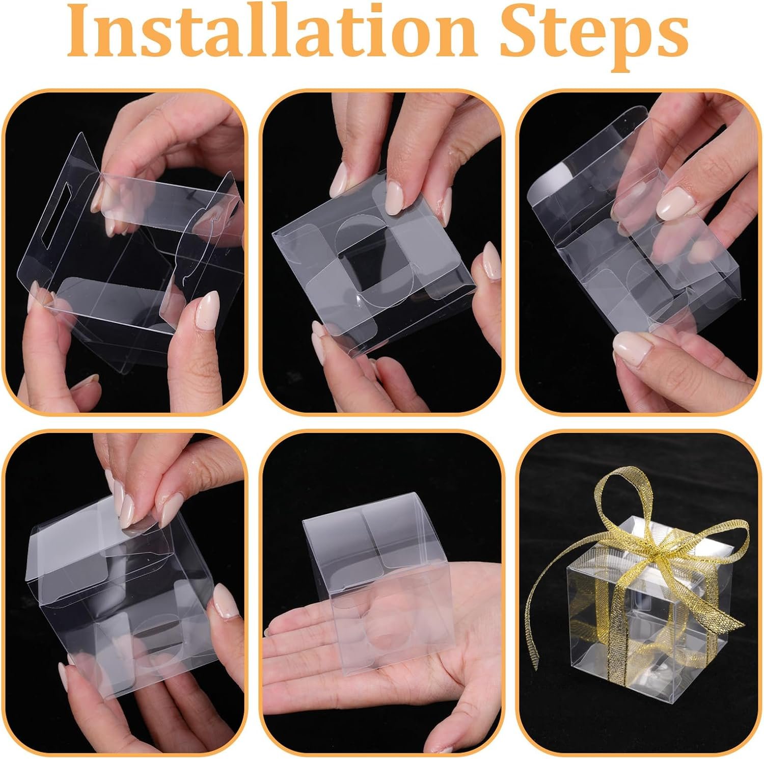 Großhandel 200 Packung klare Favoritenboxen 2 x 2 x 2 Zoll mit Bändern, individuell bedruckbare Mini-Transparente Würfelformen für Macarons, OEM Plastik Geschenkboxen für Hochzeit, Babyparty, Geburtstag, Partygeschenke