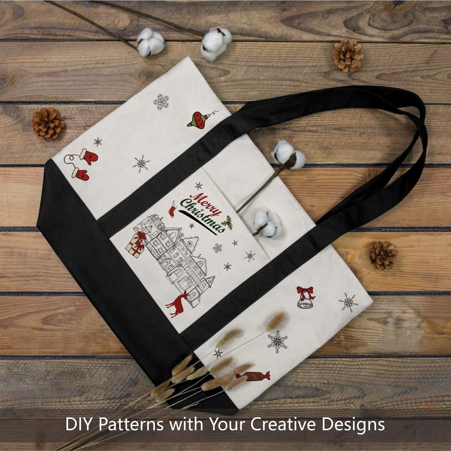 Großhandel Canvas Tragetasche mit externem Taschenfach, wiederverwendbar für den Lebensmitteleinkauf, hochwertige Reißverschlussöffnung, tägliche Essentials (Schwarz/Natur, Packung mit 1), Individuelles Logo, Hersteller für Großmenge. Großhandel Canvas Tragetasche mit externem Taschenfach, wiederverwendbar für den Lebensmitteleinkauf, hochwertige Reißverschlussöffnung, tägliche Essentials (Schwarz/Natur, Packung mit 1), Individuelles Logo, Hersteller für Großmenge.
