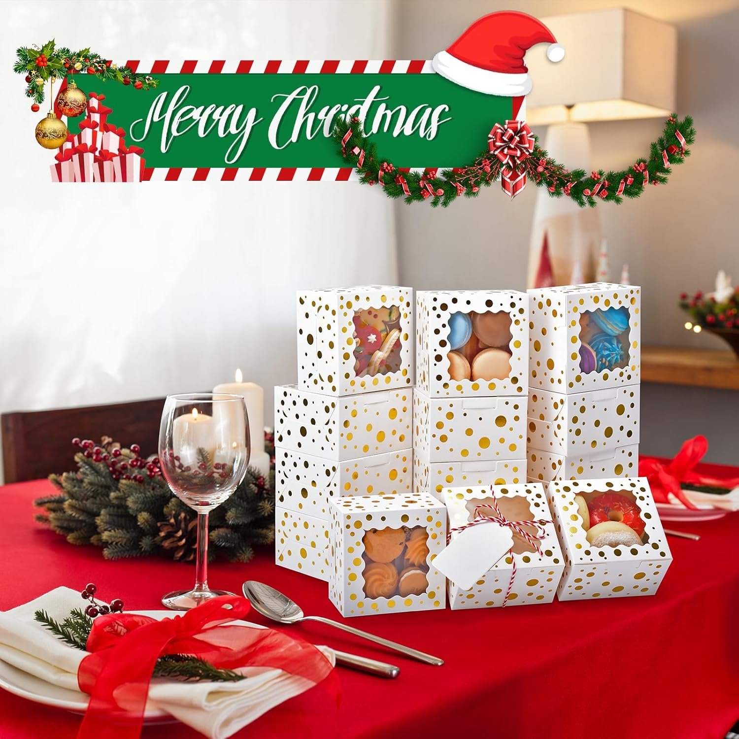 Großhandel 32 Stück 4x4x2,5 Zoll Weihnachtskeksboxen mit Fenster, weiße Bäckereiboxen für Geschenke, individuelle Logo-Druckoptionen, Hersteller von Leckereien, Bulk-Pastry-Boxen für Schokolade, Cupcakes und Donuts. Großhandel 32 Stück 4x4x2,5 Zoll Weihnachtskeksboxen mit Fenster, weiße Bäckereiboxen für Geschenke, individuelle Logo-Druckoptionen, Hersteller von Leckereien, Bulk-Pastry-Boxen für Schokolade, Cupcakes und Donuts.