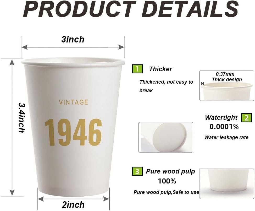 Großhandel Vintage 19X6 Geburtstagspartytassen mit individuellem Logo (Gold, Vintage 1946) von Hersteller.