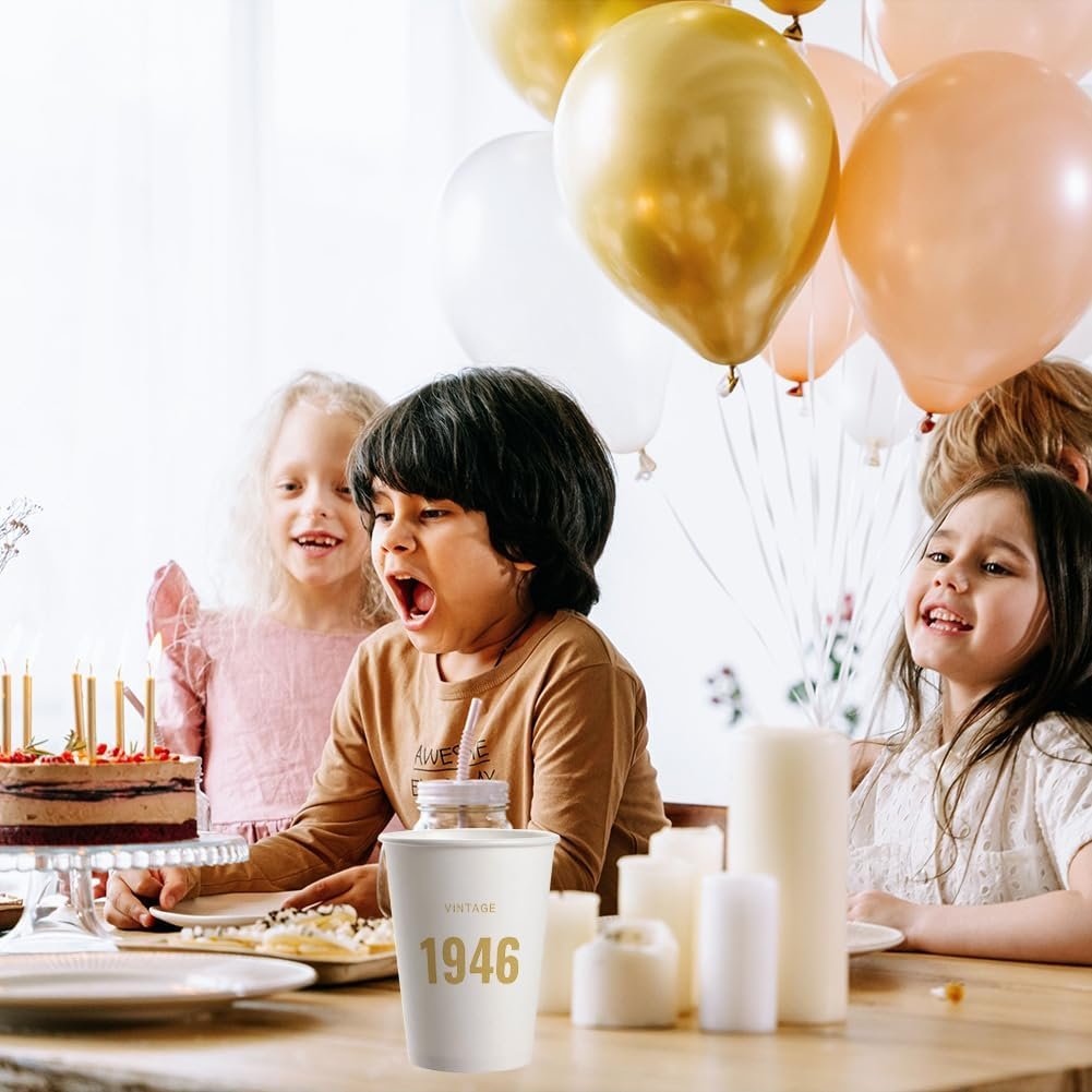 Großhandel Vintage 19X6 Geburtstagspartytassen mit individuellem Logo (Gold, Vintage 1946) von Hersteller.