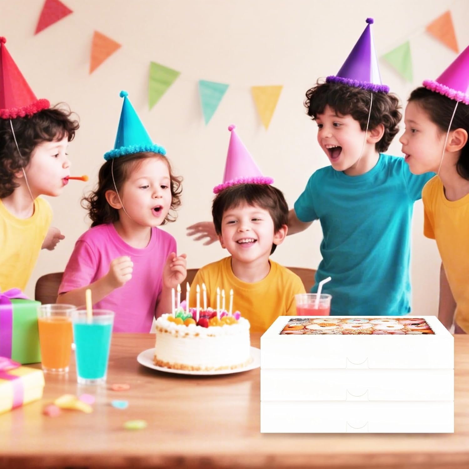 Großhandel 40 Stück Verpackungsboxen mit Fenster, 16x11x2,5 Zoll, ideale Donut-Boxen und weiße Keksboxen für Schokoladenüberzogene Erdbeeren, Macarons, Donuts, Torten und Kekse, individuell bedruckbar, vom Lieferanten.