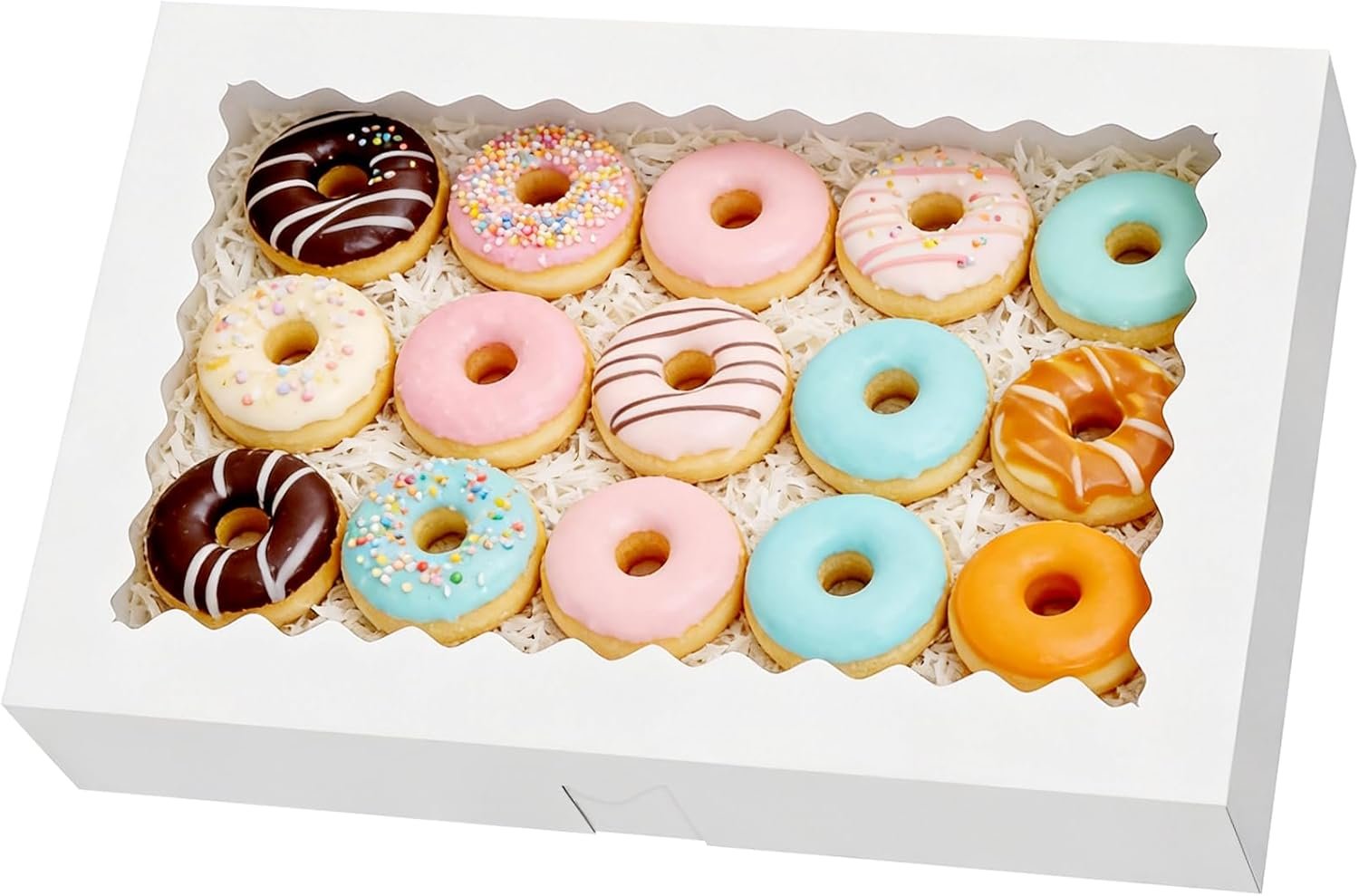 Großhandel 40 Stück Verpackungsboxen mit Fenster, 16x11x2,5 Zoll, ideale Donut-Boxen und weiße Keksboxen für Schokoladenüberzogene Erdbeeren, Macarons, Donuts, Torten und Kekse, individuell bedruckbar, vom Lieferanten.