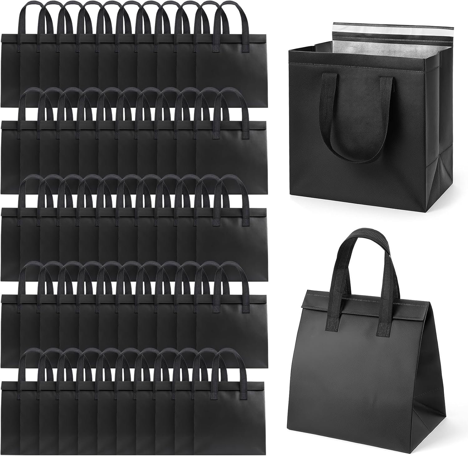 Großhandel 50 Stück isolierte Take-Away-Taschen, kleine Kühlbeutel mit Thermoisolation für Kaffee, Take-Away-Abendessen, Milchtee, kalte oder warme Speisen, 9,5 x 6 x 10 Zoll, OEM, schwarzes Design