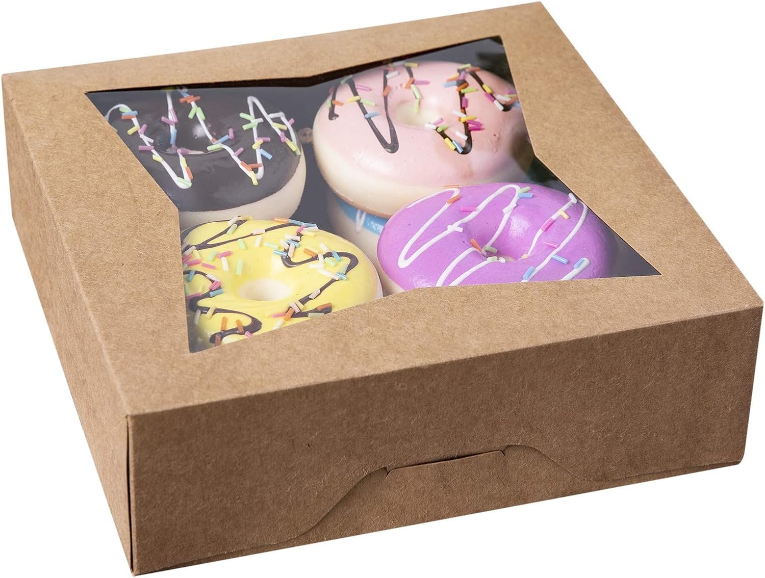 Großhandel 15 Stück 8" Braune Patisserie-Kuchenboxen, Kraftkarton-Keksbox mit Fenster und Auto-Popup, ideal für individuelle Marken und OEM-Partner, 8x8x2,5 Zoll, Packung mit 15