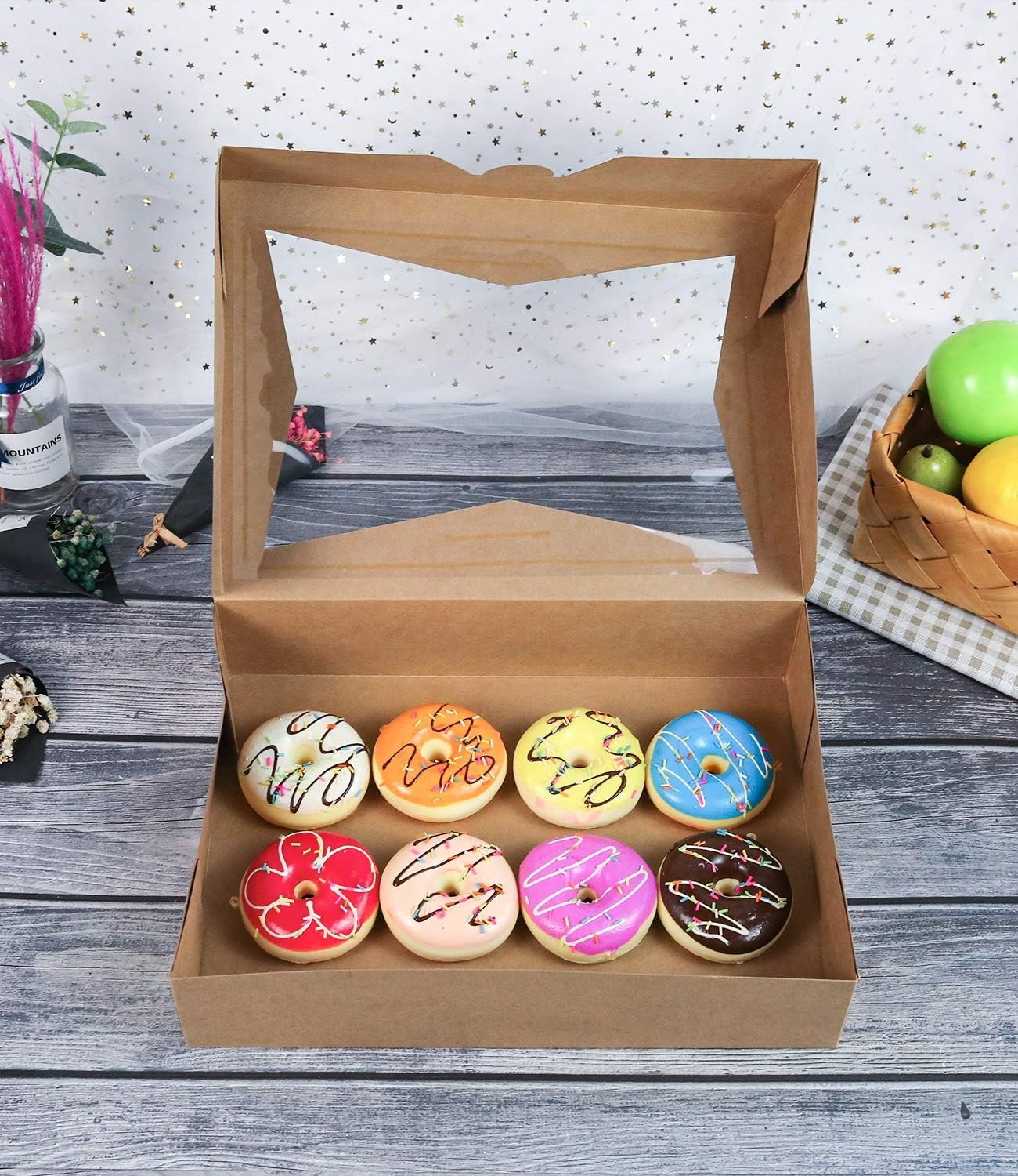 Großhandel 15er-Pack 14 x 10 x 3 Zoll braune Pappe mit Fenster für Backwaren, individuelles Logo möglich, Hersteller von großen Behältern für Kuchen und Plätzchen.