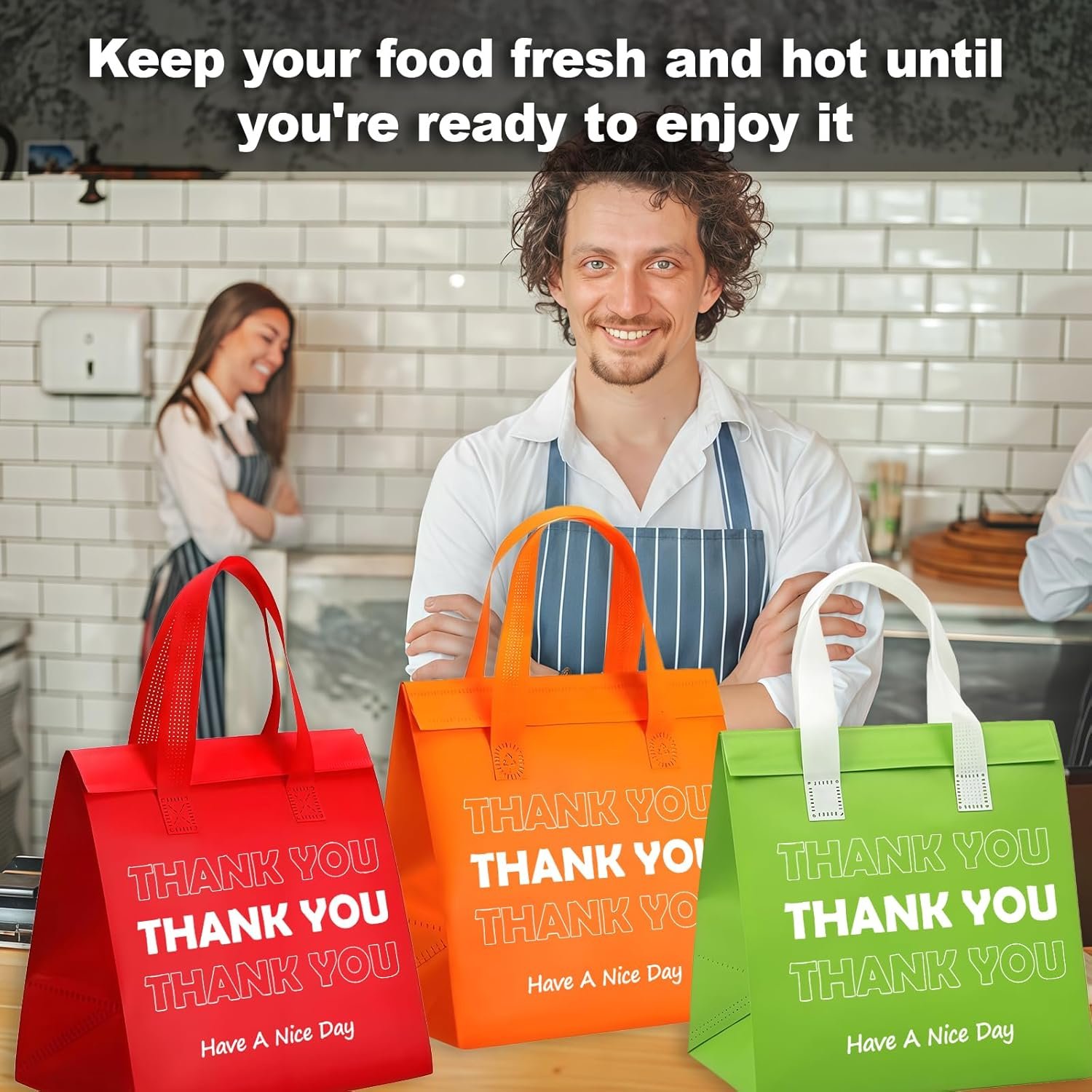 Großhandel 25 Stück Thermo-Isolierte Take Away Taschen in Multicolor für heiße und kalte Speisen, 9,5x9,5x6 cm, OEM Lieferant für Lebensmittel-Lieferdienste, Catering und Gastronomie.