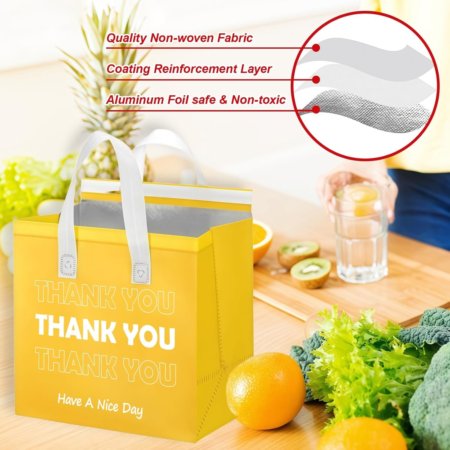 Großhandel 25 Stück Thermo-Isolierte Take Away Taschen in Multicolor für heiße und kalte Speisen, 9,5x9,5x6 cm, OEM Lieferant für Lebensmittel-Lieferdienste, Catering und Gastronomie.