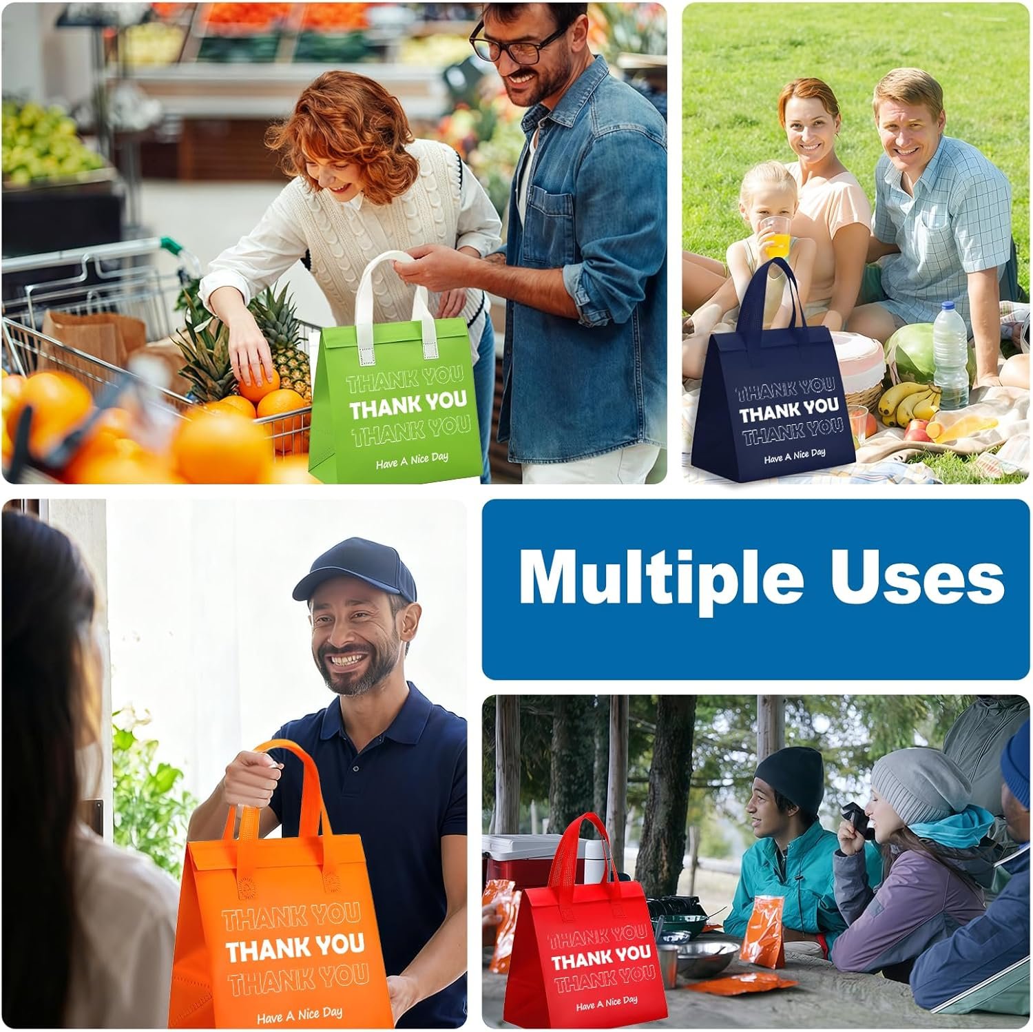 Großhandel 25 Stück Thermo-Isolierte Take Away Taschen in Multicolor für heiße und kalte Speisen, 9,5x9,5x6 cm, OEM Lieferant für Lebensmittel-Lieferdienste, Catering und Gastronomie.